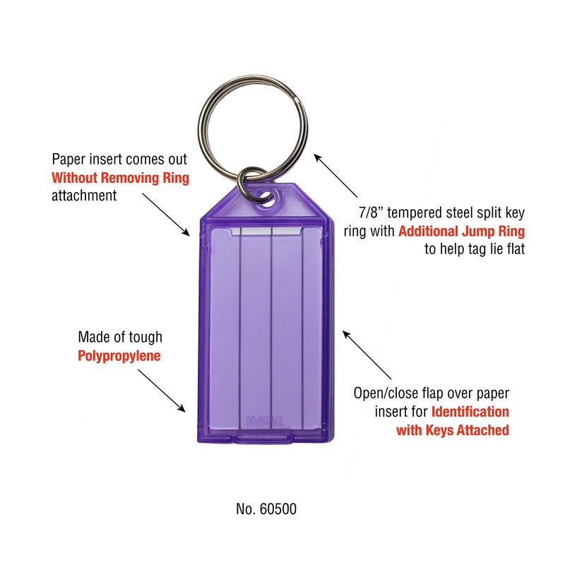 Lucky Line Key Tag with Flap, Split Ring & Paper Insert for Labeling, Key Organization & Identification, Assorted Colors, 25 Pack (6050025) - Image 5